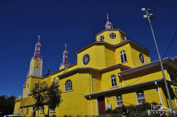 A grande igreja de Castro, a capital e maior cidade da ilha de Chiloé, no sul do Chile